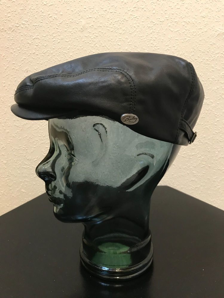 Bailey Black Leather Flat Cap