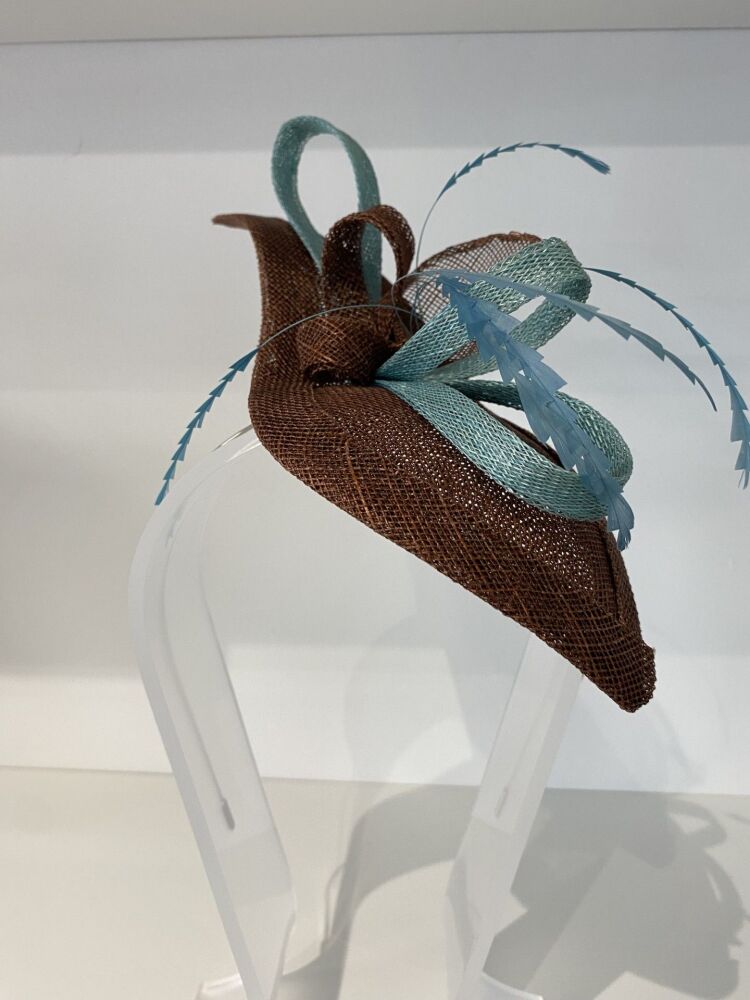 Handmade unique brown and turquoise small fascinator