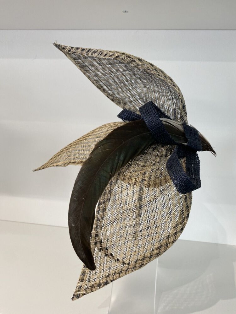 Stunning navy/neutral check fascinator