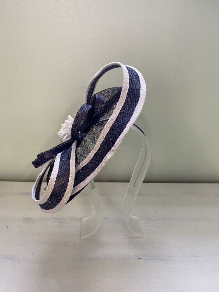Navy & White handmade fascinator