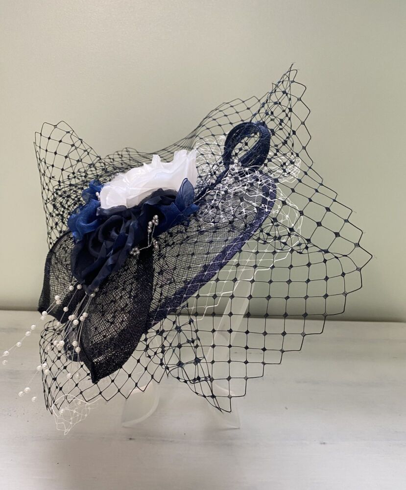 Navy & White handmade fascinator