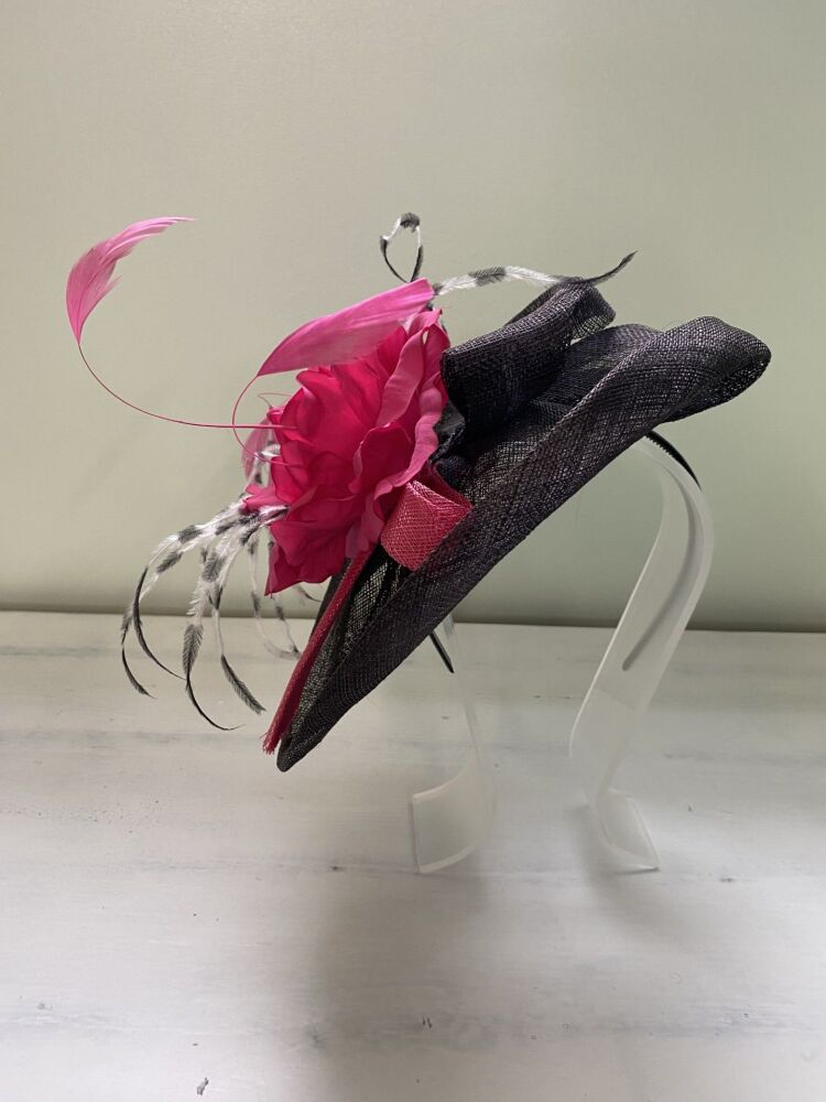 Black and cerise handmade fascinator