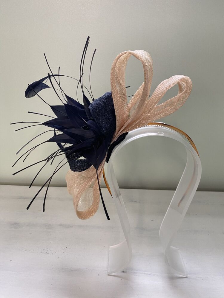 Peach & Navy handmade fascinator