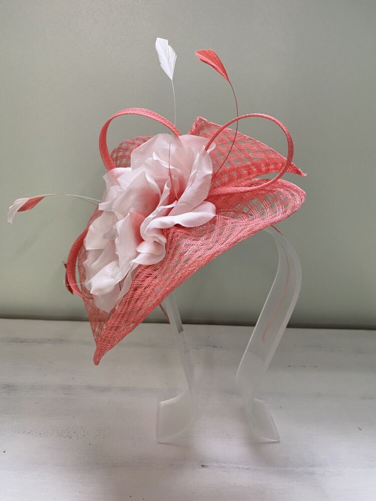 Coral round handmade fascinator
