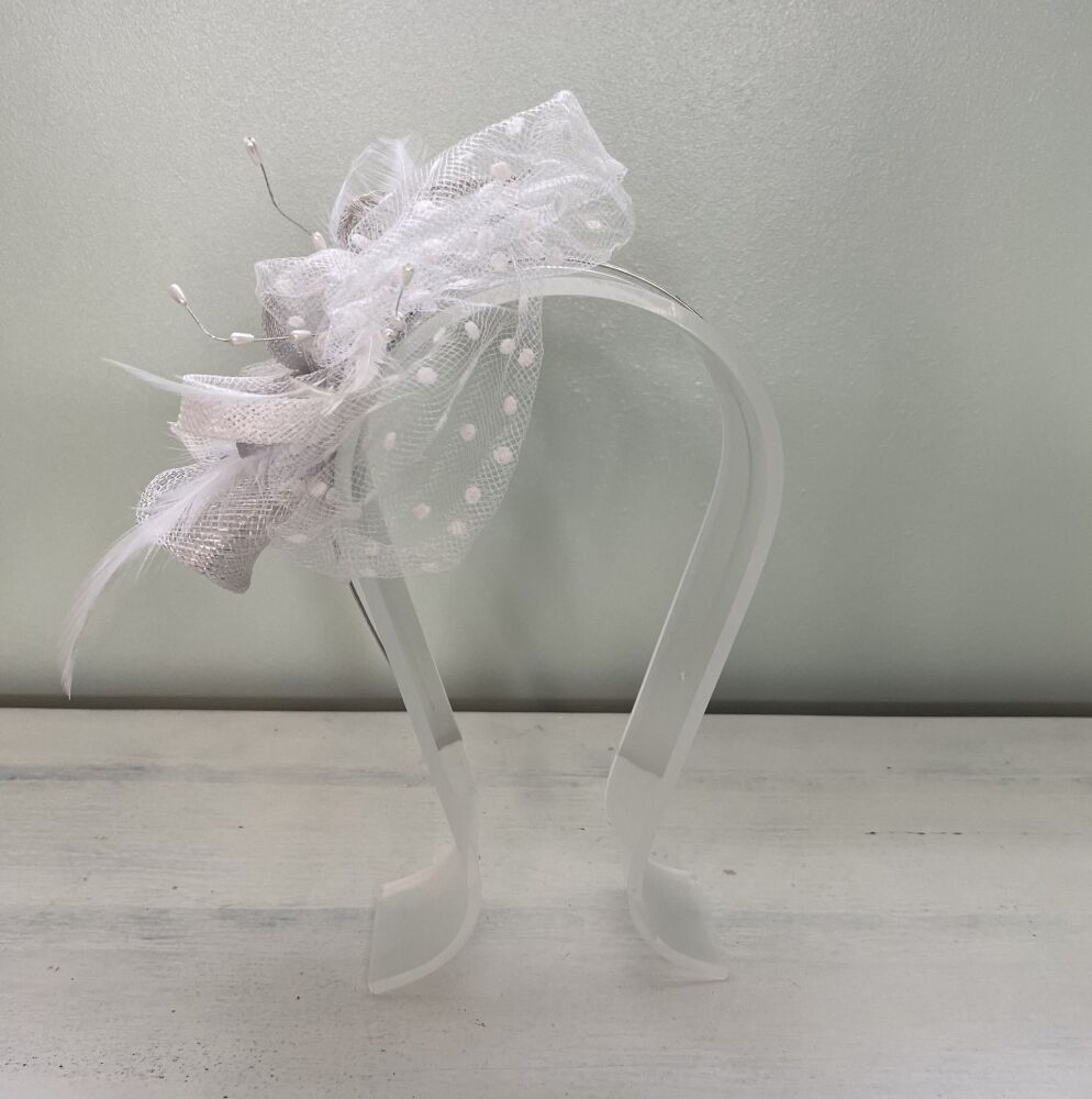 Silver & White handmade small fascinator