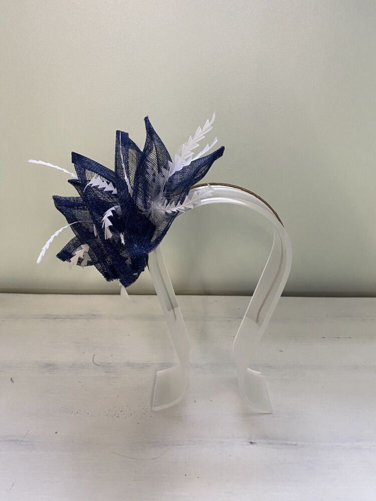 Navy & White handmade pointed fascinator