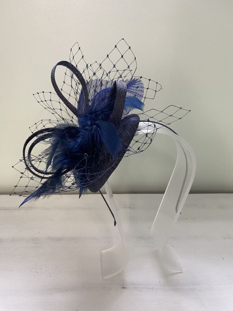Navy round small fascinator