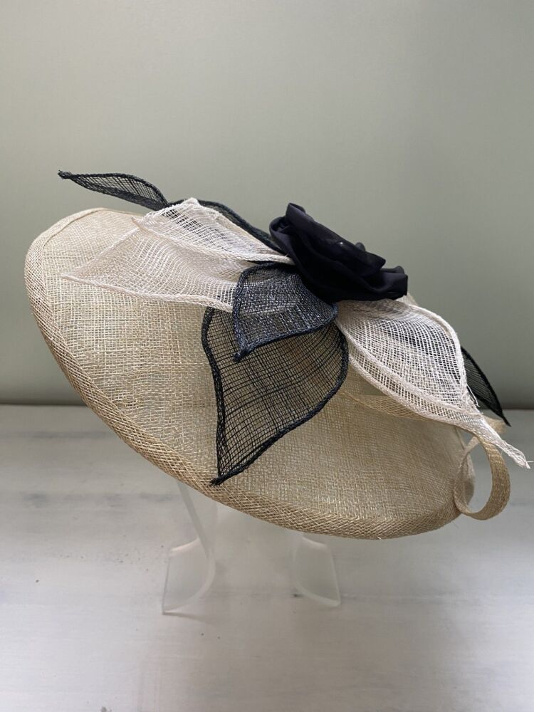 Tan & Black handmade round fascinator