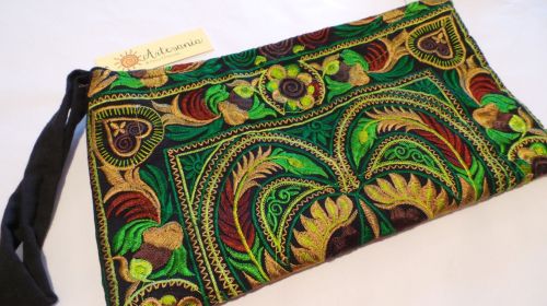 Embroidered Clutch Bag - Spring Green