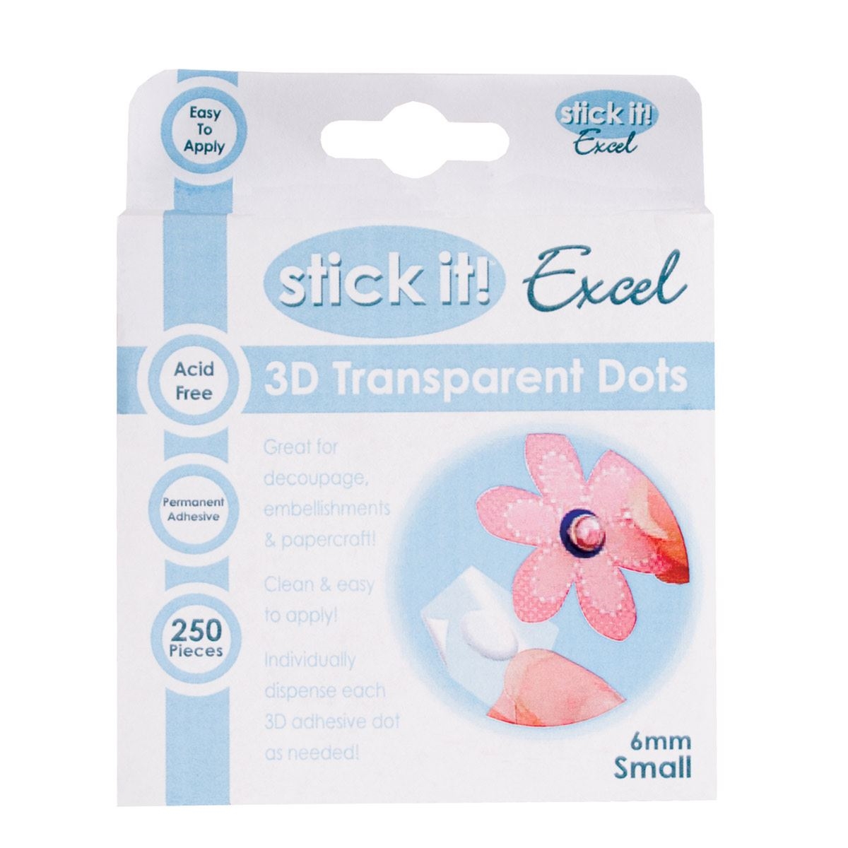 STICK IT EXCEL 3D TRANSPARENT DOTS 6mm SMALL. STI4532000 MRRP £ 4.00 OUR PRICE £3.20