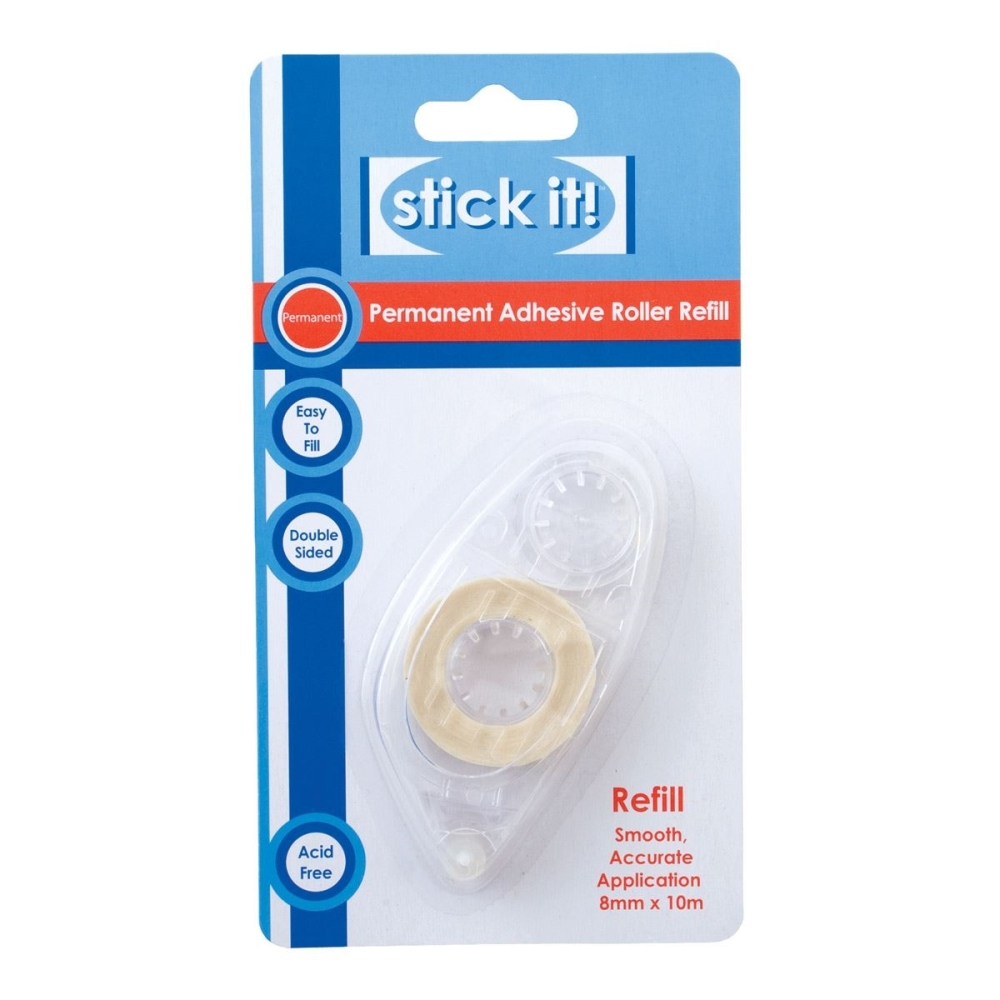 STICK IT PERMANENT ADHESIVE ROLLER REFILL 8MMx10M