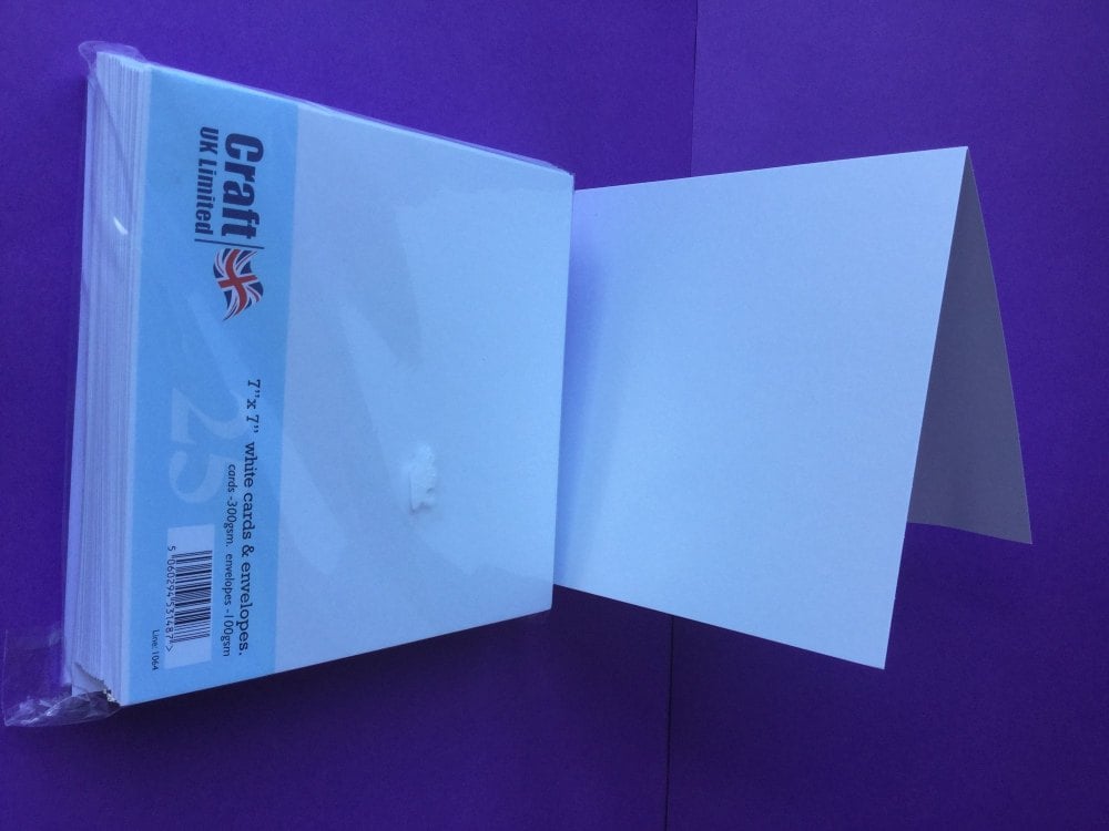 Card & Envelope pks 7x7 White pk of 25 cards-300gsm, env-100gsm  line no 1064