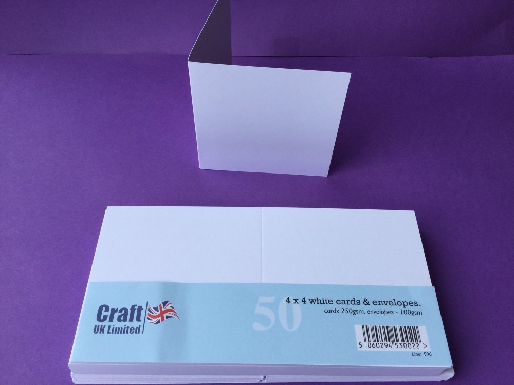 Card & Envelope pks 4x4 White pk of 50 cards-250gsm,env-100gsm  line no996