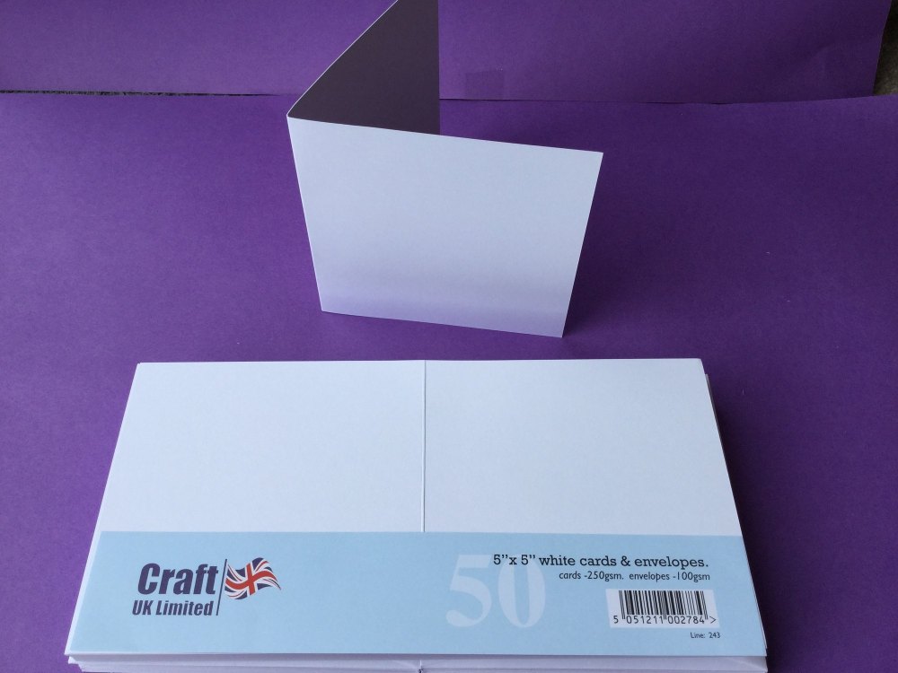 Card & Envelope pks 5x5 White pk of 50 cards-250gsm,env-100gsm  line no 243