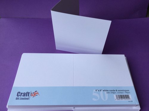 Card & Envelope pks 6X6 White pk of 50 cards-250gsm,env-100gsm, line no 599