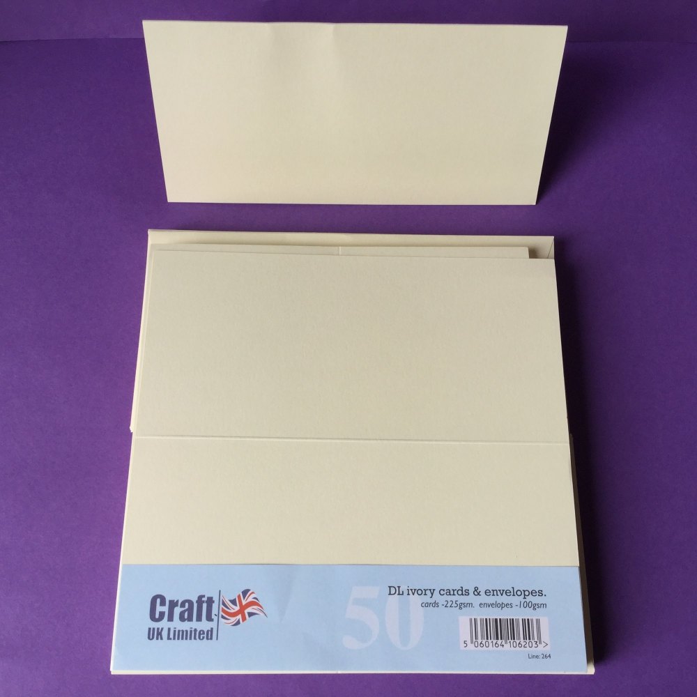 Card & Envelope Pack DL Ivory pk of 50 cards 225gsm, envelopes-100gsm line no 264