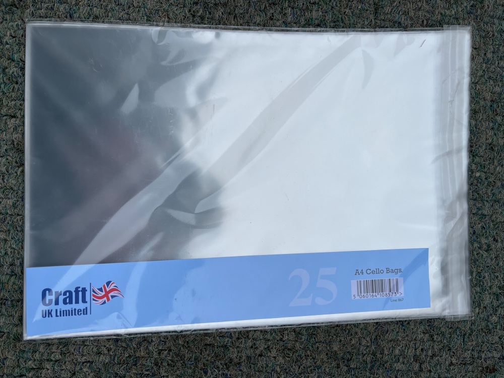 CELLO BAGS STRIP SEAL A4 12"x 8.5" ( 305mm x 220mm) + 30mm FLAP.pack of 25