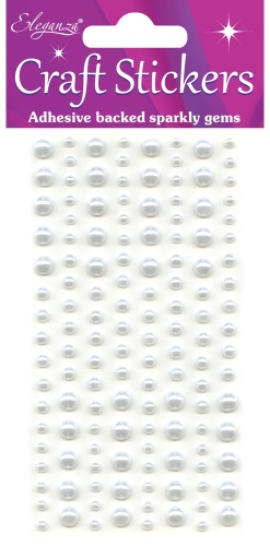 Adhesive Gems Pearls White 3-6mm  136pces