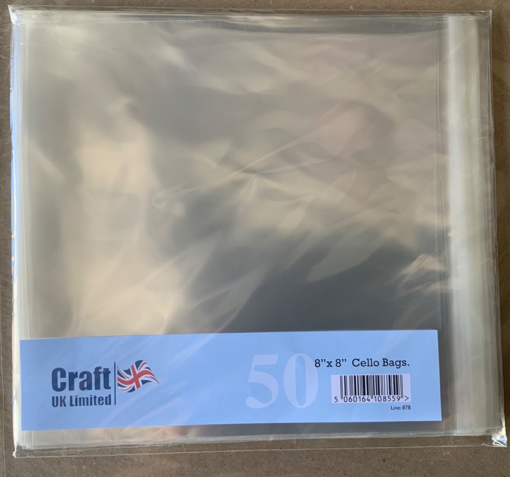 CELLO BAGS STRIP SEAL 8"x8" (207mmX 207mm)+30mm FLAP. Pack 50