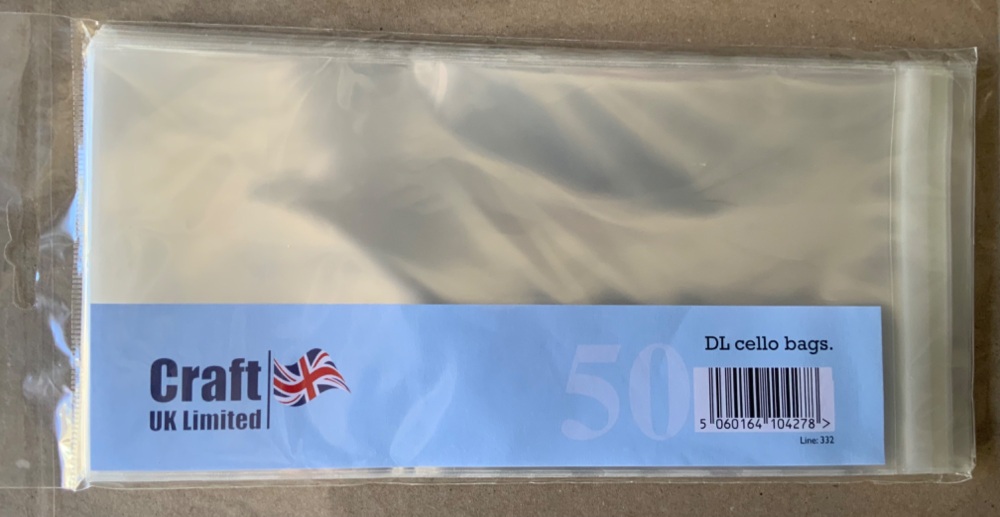 CELLO BAGS STRIP SEAL DL 8.75"x4.5"(222mmx115mm) +30mm FLAP.Pack 50