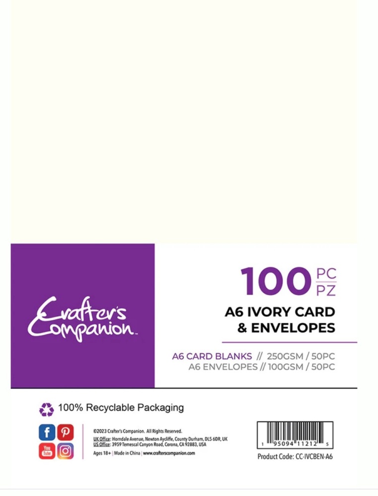 Crafters Companion A6 Ivory Card & Envelope pack, 50pc