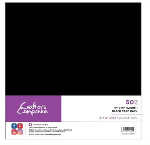 Crafters Companion 12x12 Black card  250gsm pk of 50