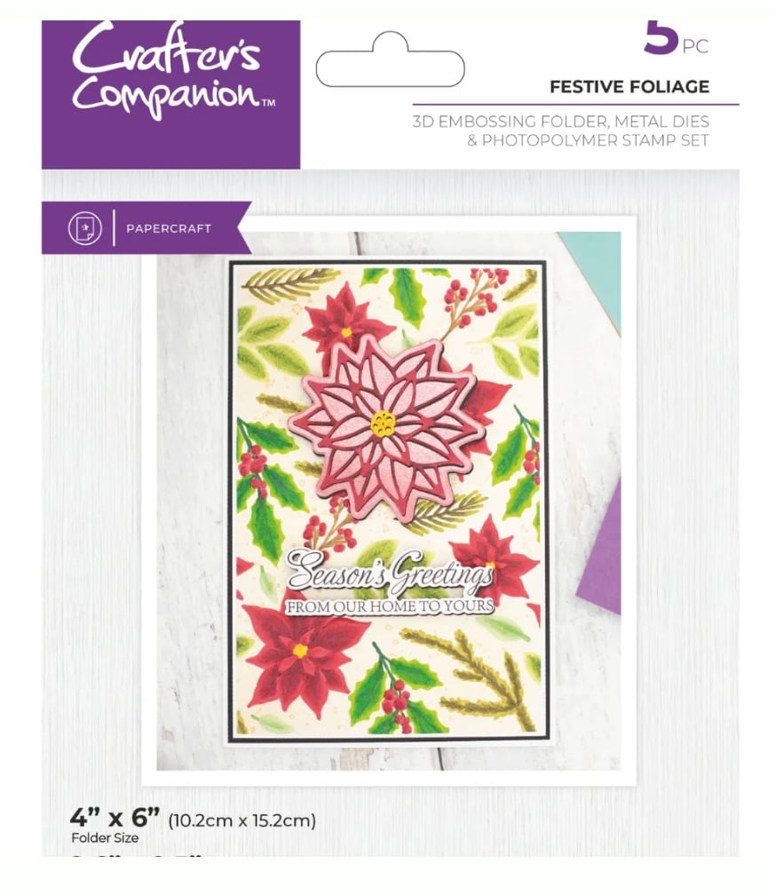 Crafters Companion 3D embossing folder, metal die and stamp set- FESTIVE FOLIAGE