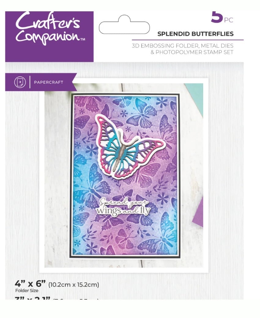 Crafters Companion 3D embossing folder, metal dies & stamp set- SPLENDID BUTTERFLIES