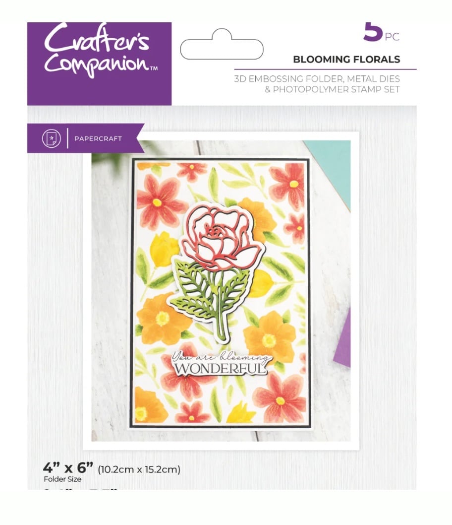 Crafters Companion 3D embossing folder, metal dies & stamp set -BLOOMING FLORALS