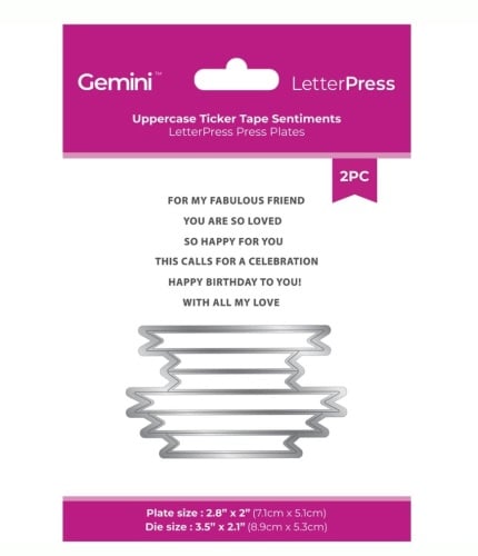 Crafters Companion Gemini letter press plates -UPPERCASE TICKER TAPE SENTIMENTS  2pc