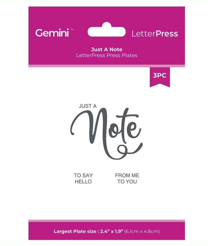 Crafters Companion Gemini letterpress press plates - JUST A NOTE. 3pc