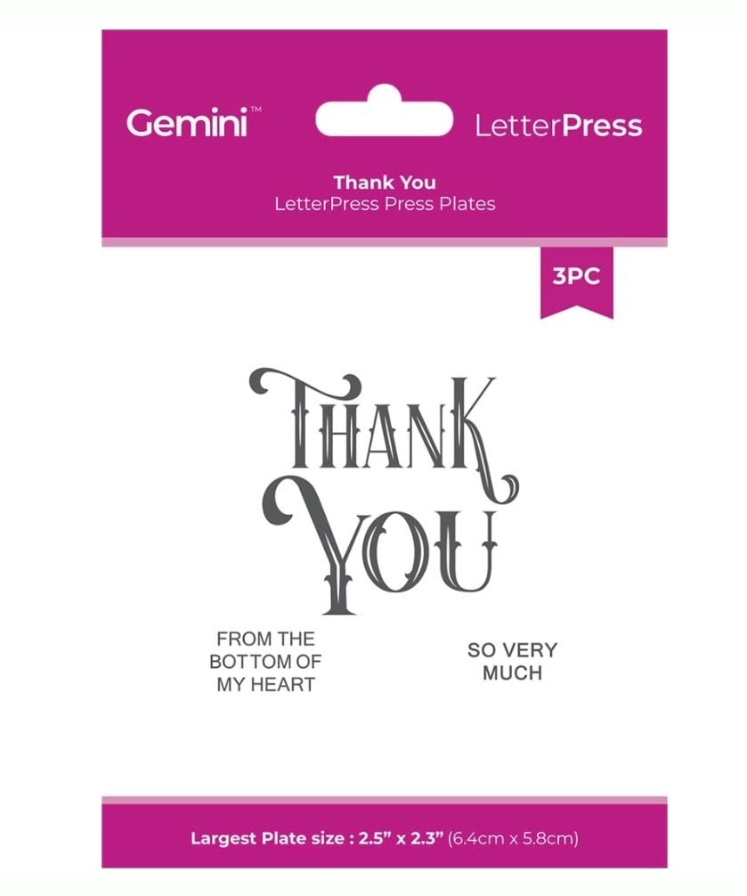 Crafters Companion Gemini letter press press plates -THANK YOU. 3 pc