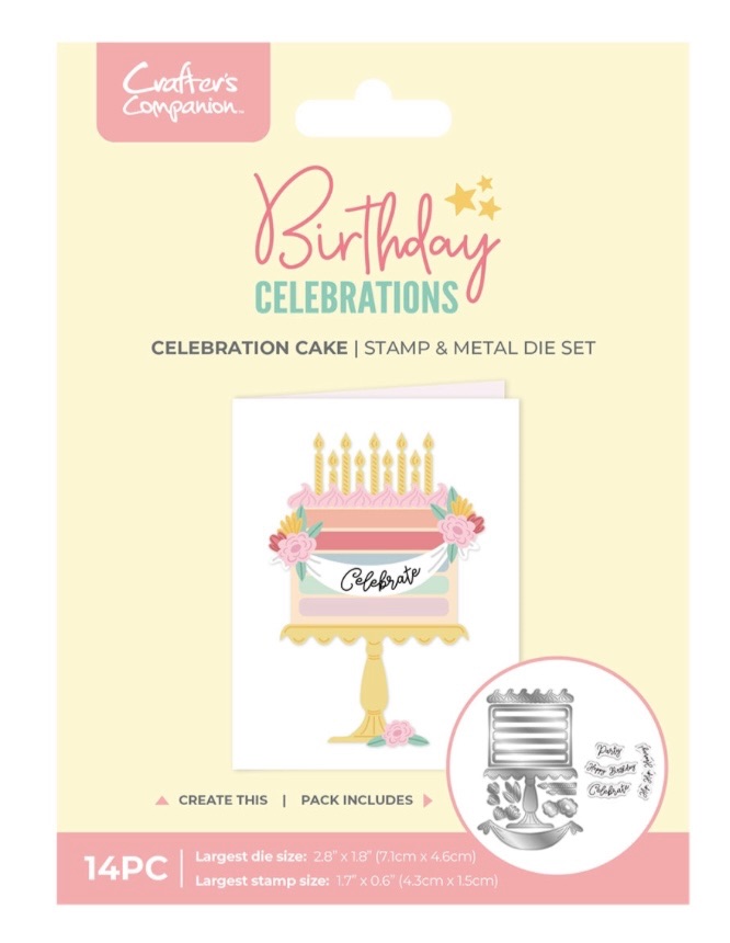 Crafters companion -Celebration cake stamp and metal die set. 14pieces