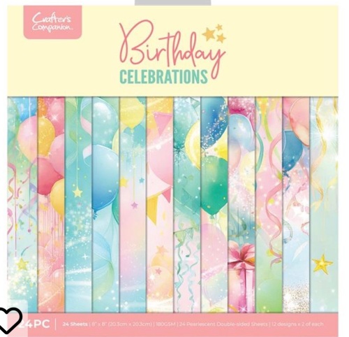 Crafters companion - 8x8 Birthday celebrations papers- 24 pieces