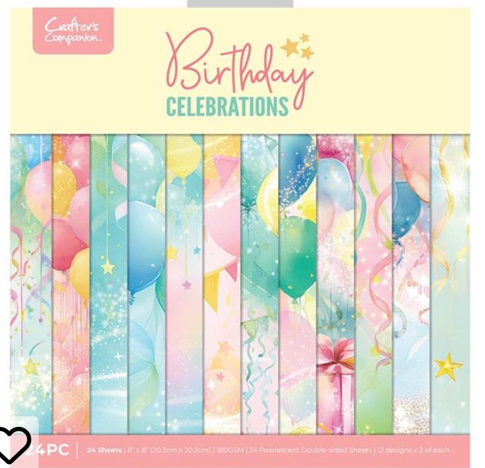 Crafters companion - 8x8 Birthday celebrations papers- 24 pieces