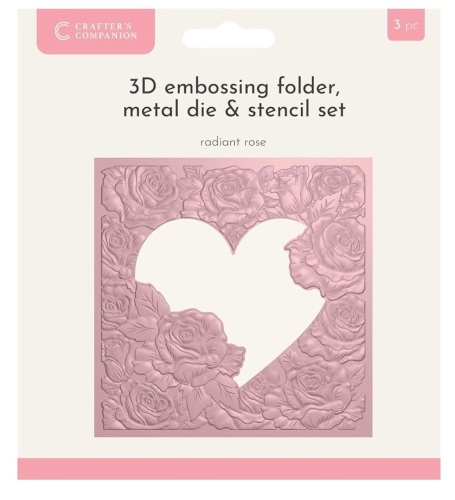 Crafters companion- Radiant rose-3d embossing folder, metal die & stencil set, 3 pieces