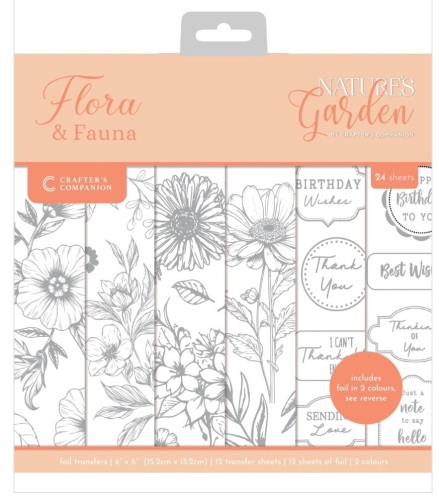Crafters companion- Natures garden foil transfers 6x6”. 24 sheets