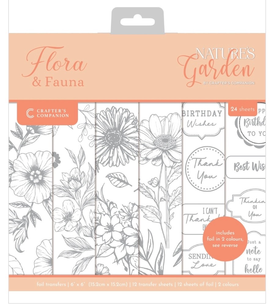 Crafters companion- Natures garden foil transfers 6x6&rdquo;. 24 sheets
