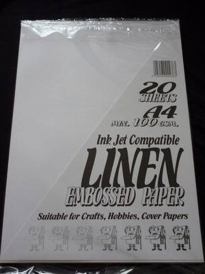 A4 LINEN EMBOSSED PAPER WHITE MIN 100gsm 20 SHEETS.