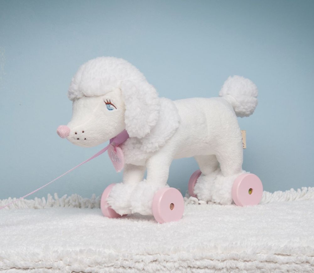 Ragtales Coco The Poodle Pull Along Dog With Pink Lead & Wheels In Display Box 
