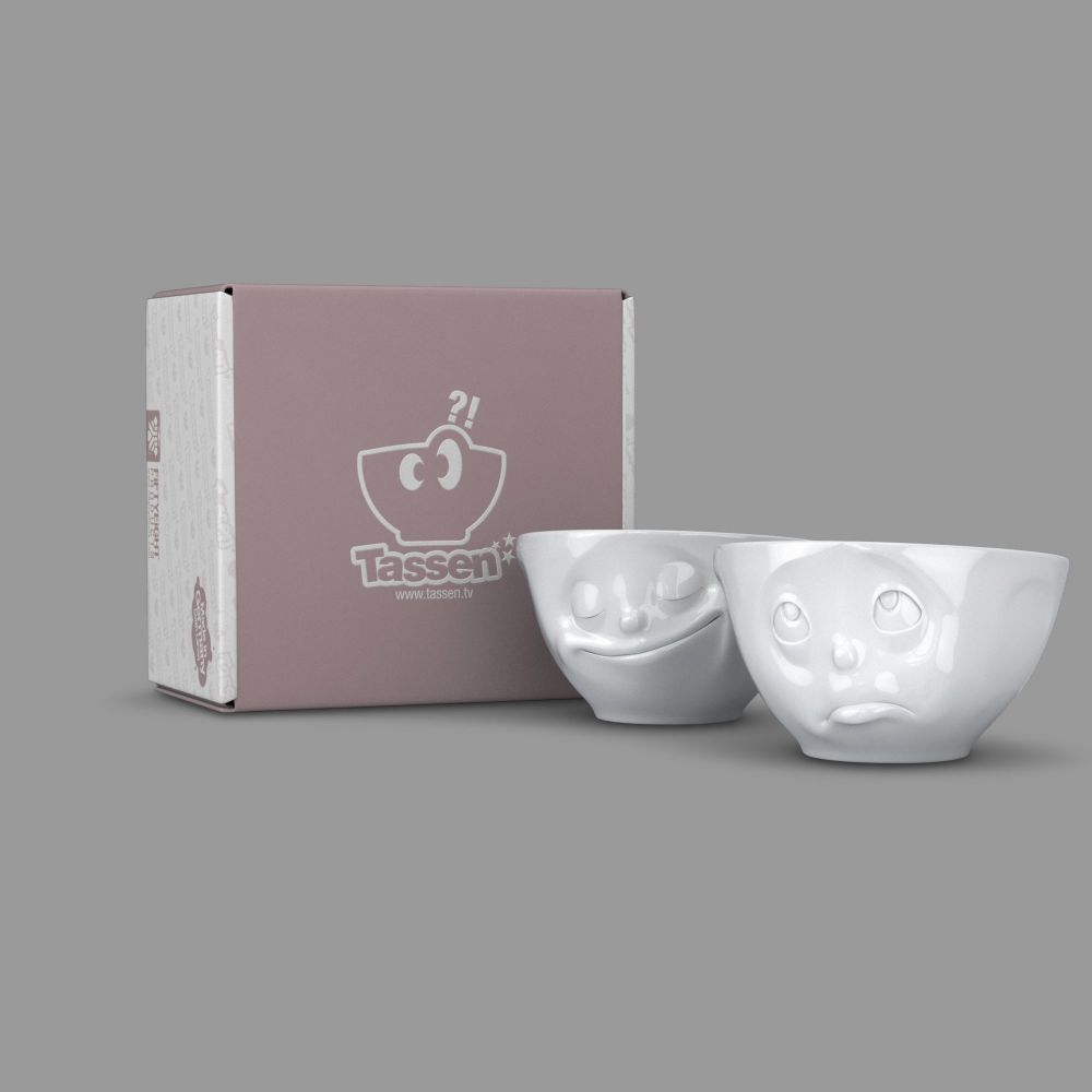  'Happy' and 'Oh Please' White Porcelain Bowl Set (200ml x 2) by Tassen