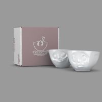  'Happy' and 'Oh Please' White Porcelain Bowl Set (200ml x 2) by Tassen