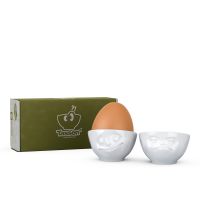 White Porcelain Egg Cups (2) 'Happy' & 'Grumpy'