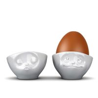 White Porcelain Egg Cups (2) 'Kissing' & 'Dreamy'