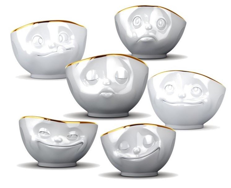 White Porcelain Bowls with Gold Rim