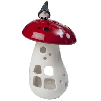 Gnome on a Mushroom Lantern 21cm