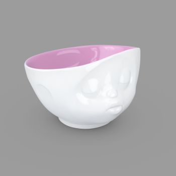 500ml White Porcelain 'Kissing' Bowl with Berry Pink inside
