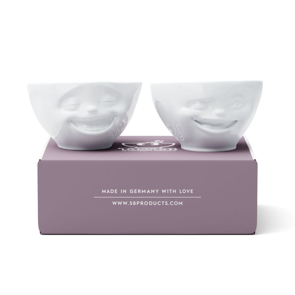 'Kissing' and 'Grinning' White Porcelain Bowl Set (2) 200ml