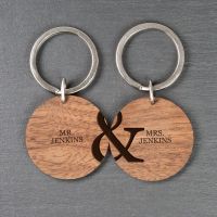 Personalised Couples Set of Two Wooden Keyrings