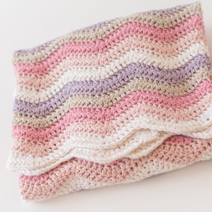 Crochet Ripple Stripes Blanket - Pinks - Merino Wool, Cashmere